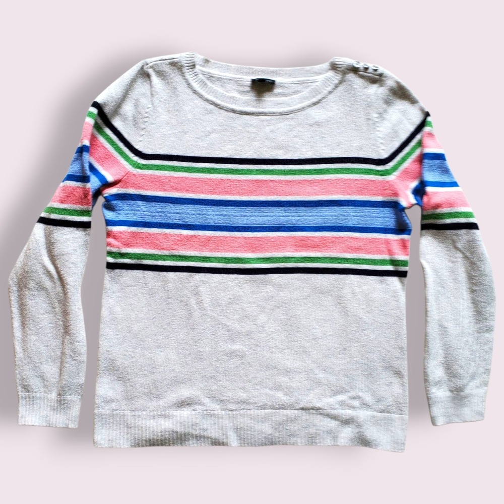 Talbots Women's Striped Crewneck Sweater Size L Cotton Blend Pastel Stripes